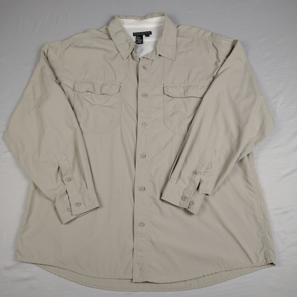 Vintage Royal Robbins Shirt Mens XL Nylon Beige Hiking Travel Outdoor Long Slv